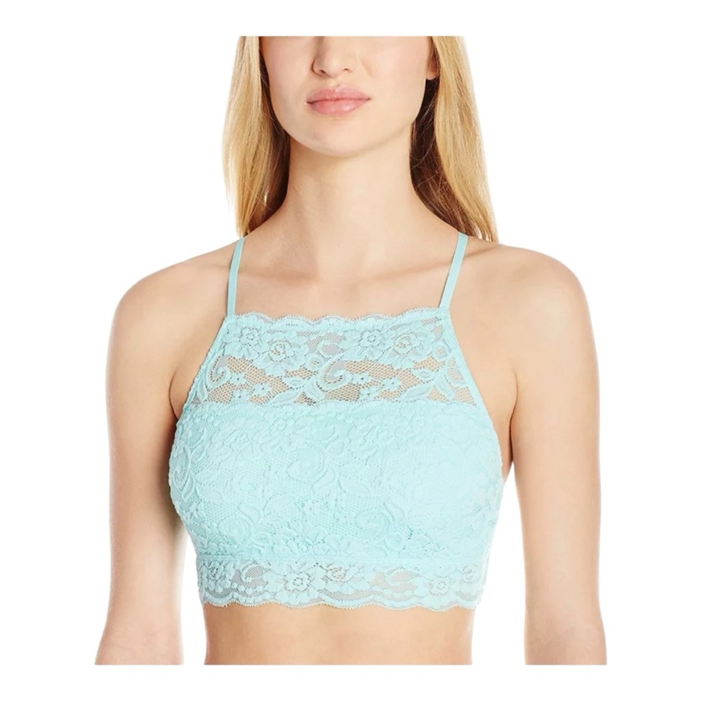 Mae Lace Halter Racerback Bralette - Size L, Aqua Blue